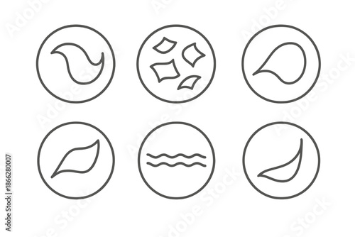 Paper Flow Icons. Line style round vector icons of Paper Flow: swirling fold, floating pattern, circular crease, bending texture,