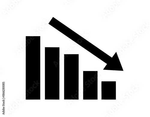Minimal vector chart icon showing downward trend black white