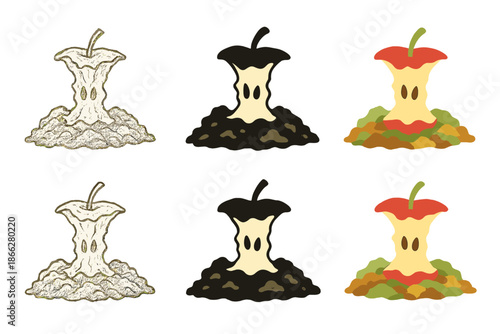 Decomposing Apple Core. Partially eaten apple core resting on compost pile, organic textures and natural decomposition harmony,