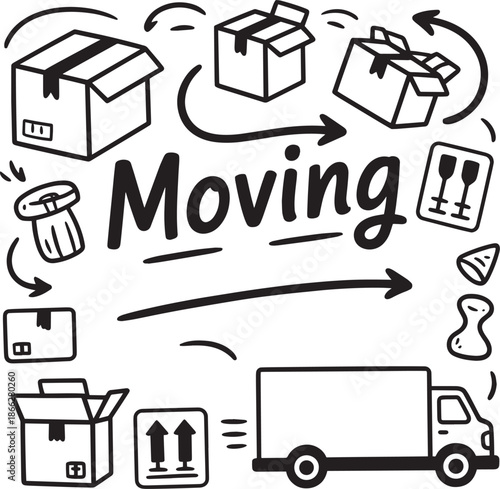 Home Moving Service Logistics Transport Concept Set