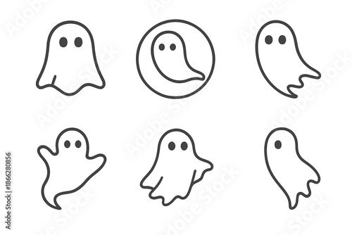 Silent Apparitions Icons. Line style round vector icons of Silent Apparitions: thin shadow, glowing void, drifting curve, pale