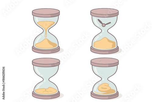 Isometric Hourglass Elegance. Isometric vector illustration set Quicksand Hourglass: glass hourglass with shifting sand, sinking