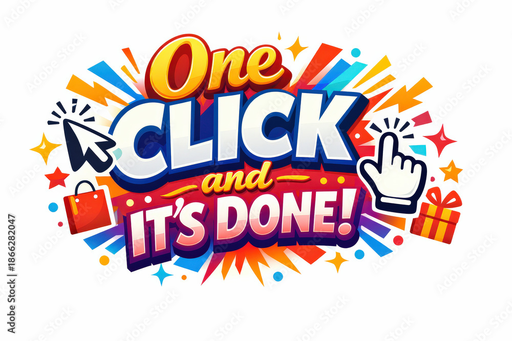 Fototapeta premium One Click Holiday Banner. Clean modern holiday banner illustration, colorful promotional banner highlighting maximum convenience