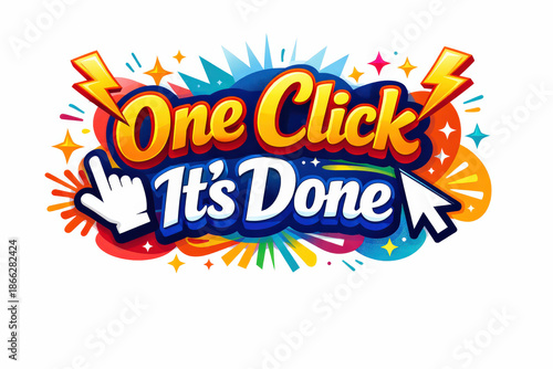 One Click Holiday Banner. Clean modern holiday banner illustration, colorful promotional banner highlighting maximum convenience