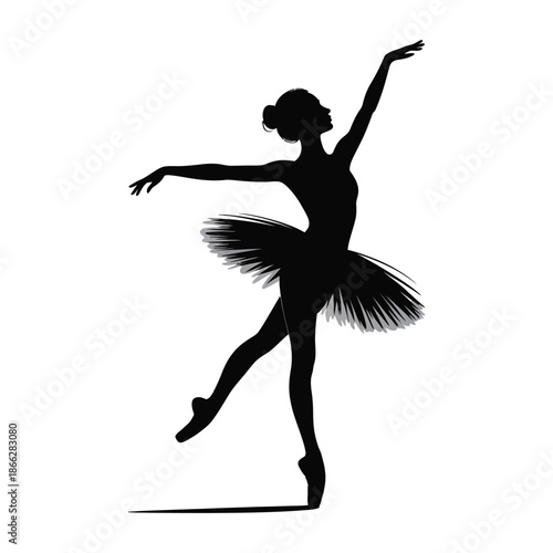 Graceful silhouette of ballerina in elegant pose on white background performing classical dance artistic movement creating beautiful visual art
