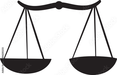 Black and white illustration of balance scales icon