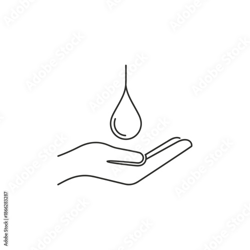 An elegant graphic design showcases a delicate water drop suspended above an open palm, conveying concepts of hydration, cleanliness, and environmental protection.