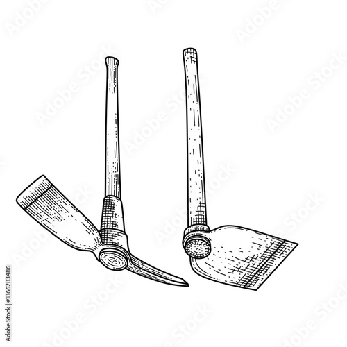 hand drawn farmer tool set line art vector illustration