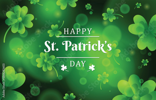 Foto A vibrant green background with clovers and a happy st patrick s day message