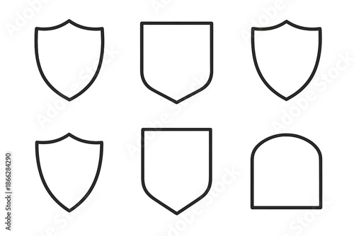 Protection Icon Set. Line style icons of Protection Shapes: soft crest, barrier outline, guard form, curved defense arc, minimal