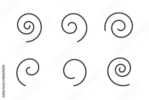 Spiraling Line Icons. Line style icons of Spiraling Shapes: curled loop, soft swirl, circular turn, gentle twist, rotating motion