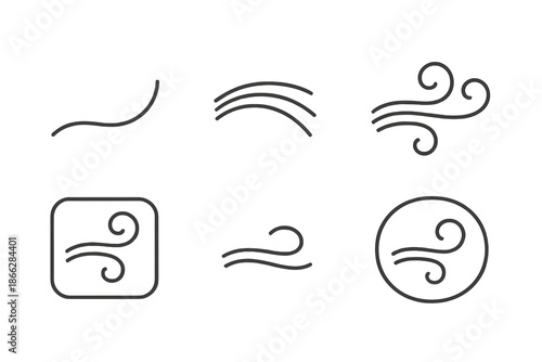 Breeze Tools Icons. Line style icons of Breeze Tools: gentle arc shape, ribbed spread, curved outline, minimal breeze marker, soft