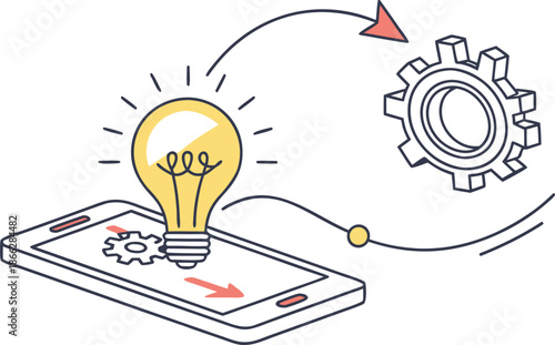 Bright Idea Ignition: An illustration captures the essence of innovation and the seamless integration of technology, depicting a glowing lightbulb illuminating above a smartphone. 