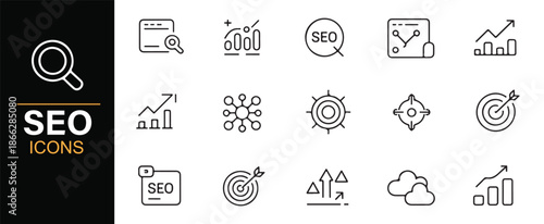 Online marketing and SEO performance outline symbols