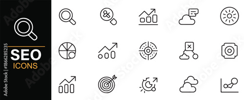 Website traffic and keyword research SEO icon set