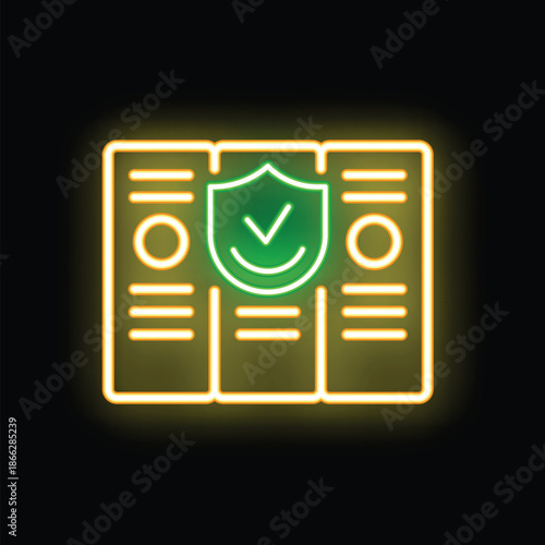 Neon icon of files being protected by a shield, representing data protection