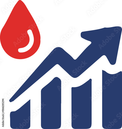 Rising blood level graph icon for medical data analysis