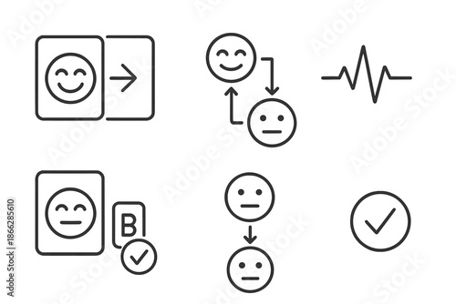 Emotion-Based Icon Set. Line vector icons of emotion-based variant testing: two frame options, expressive face, mild face,