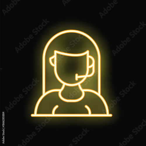 Yellow glowing neon sign representing a customer service agent wearing a headset