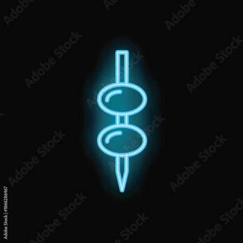 Neon sign representing two olives on a cocktail stick, a fun and colorful illustration for bars and restaurants