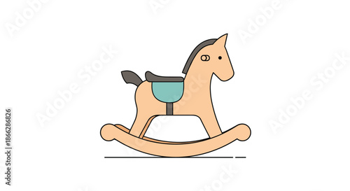 A simple and cute flat design illustration of a classic wooden rocking horse toy, shown in a side profile view.