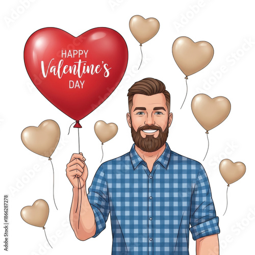 Man celebrating valentine's day with heart balloon