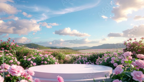 Podium background flower rose product pink 3d spring table beauty stand display nature white. Garden rose floral summer background podium cosmetic valentine easter field scene gift purple day romantic