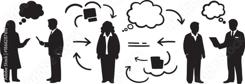 Business Communication and Teamwork Silhouette Illustration