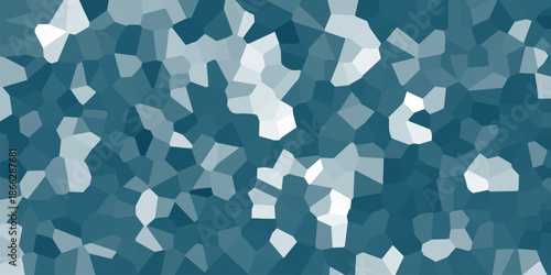Geometric mosaic background in cool blue and white tones, composed of irregular polygonal shapes creating a modern abstract pattern perfect for digital design and visual concepts