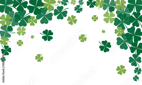 St. Patrick's Day background with four-leaf clover vector pattern. Transparent background with four-leaf clover leaves that bring good luck for the Irish beer festival St. Patrick's Day. Green grass a