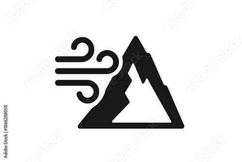 Gentle Wind Icons. Solid style icons of a soft wind on a serrated peak: flowing ridge breeze, serrated air crest, mountain-edge