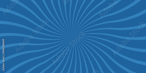 Dynamic blue radial burst background with swirling wavy lines emanating from a central point, creating a sense of motion and energy, ideal for graphic design and abstract concepts