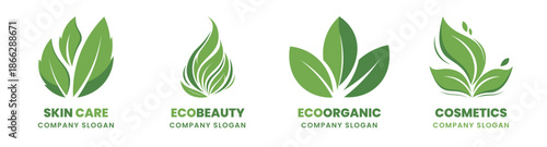 Yoga Lotus flower leaf logo design template set. Abstract premium green leaves icon vector graphics. Hand drawn illustration eco world, ecology concept, yoga studio. Healthy lifestyle theme wellness