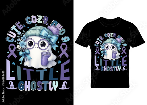 Cute little ghostly t shirt design with ribbons and text