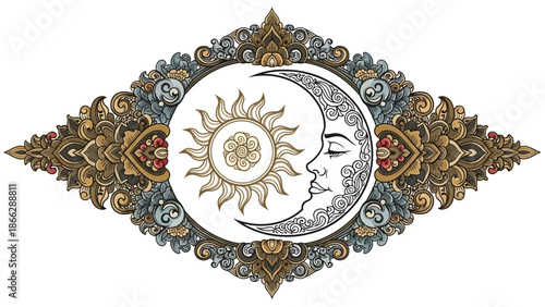 Elegant silver medal with ornate floral mandala design on a clean white background illustration