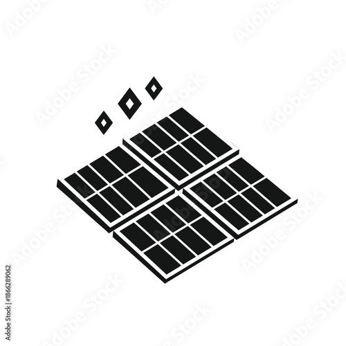 Vector illustration icon solar panel with photovoltaic cells and three detached solar cells flying away isolated on