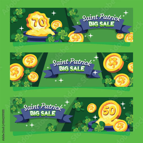 Saint patrick s day sale banners with gold coins and clovers