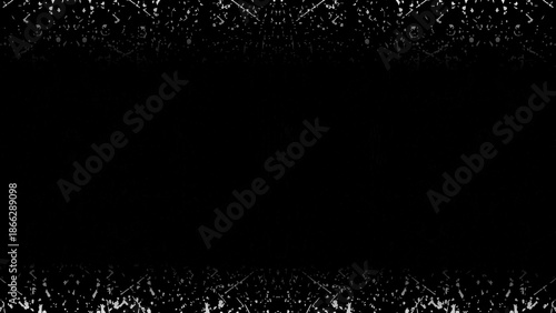 Abstract rain and snow drops falling on a black night background with glowing light. Black and white paint splash texture background with abstract liquid drops and grunge pattern illustration.