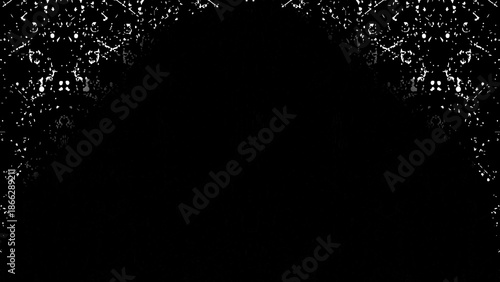 Abstract rain and snow drops falling on a black night background with glowing light. Black and white paint splash texture background with abstract liquid drops and grunge pattern illustration.
