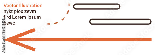 Navigation, process flow, direction, workflow, guidance, business concepts. A bold arrow with dashed lines and text elements. Navigation and process flow concept