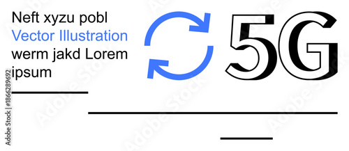 Communication, technology improvement, 5G networks, data transfer, digital transformation, innovation. Circular arrows and bold 5G text. Highlighting communication and technology improvement concepts