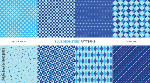 Seamless vector pattern with blue geometric shapes in light cyan and navy colors modern abstract design digital background wallpaper wrapping paper textile summer theme creative geometric art style