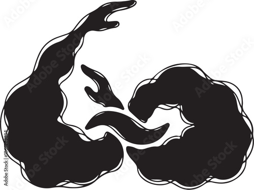 Black smoke swirling in abstract motion on white background