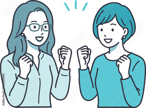 Two businesswomen feeling confident and positive after discussion