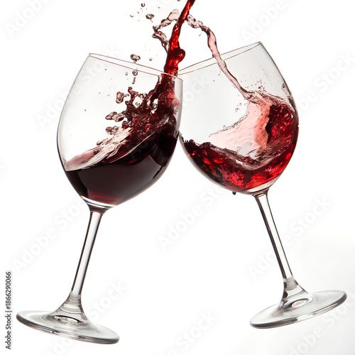 Two Red Wine Glasses Clinking Isolated on Transparent Background