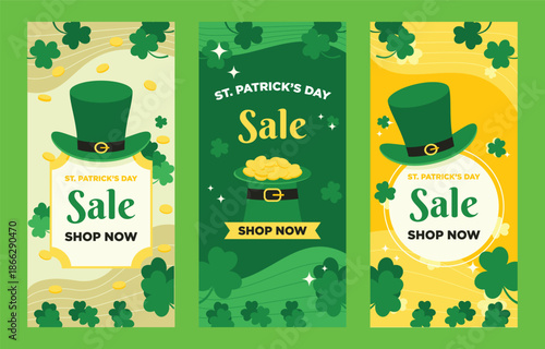 St patrick s day sale banners with hats clovers and gold elements
