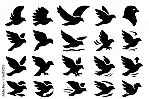 Bird Flight Dynamics Icons. Solid style icons of Linguistic Documentation: word list, phonetic symbol, handwritten note, glossary