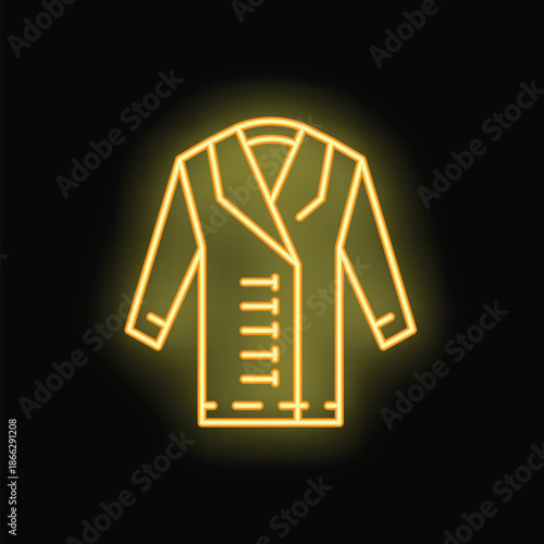Glowing neon sign depicting a classic overcoat, perfect for fashion, retail, and design projects