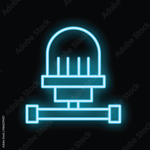 Glowing neon line automatic irrigation sprinklers icon isolated on black background
