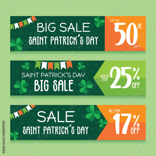 Saint patrick s day sale banners with discounts and festive clover decorations